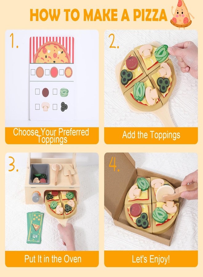Gserin 50PCS Wooden Pizza Toy, Pizza Counter Playset with Bake Oven, Kitchen Play Food and Accessories for Kids, Montessori Pretend Play Toys for Boys Girls Age 3+ - Image 3